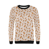 Cute Corgis Pattern pink background Women's Crew Neck Sweatshirt