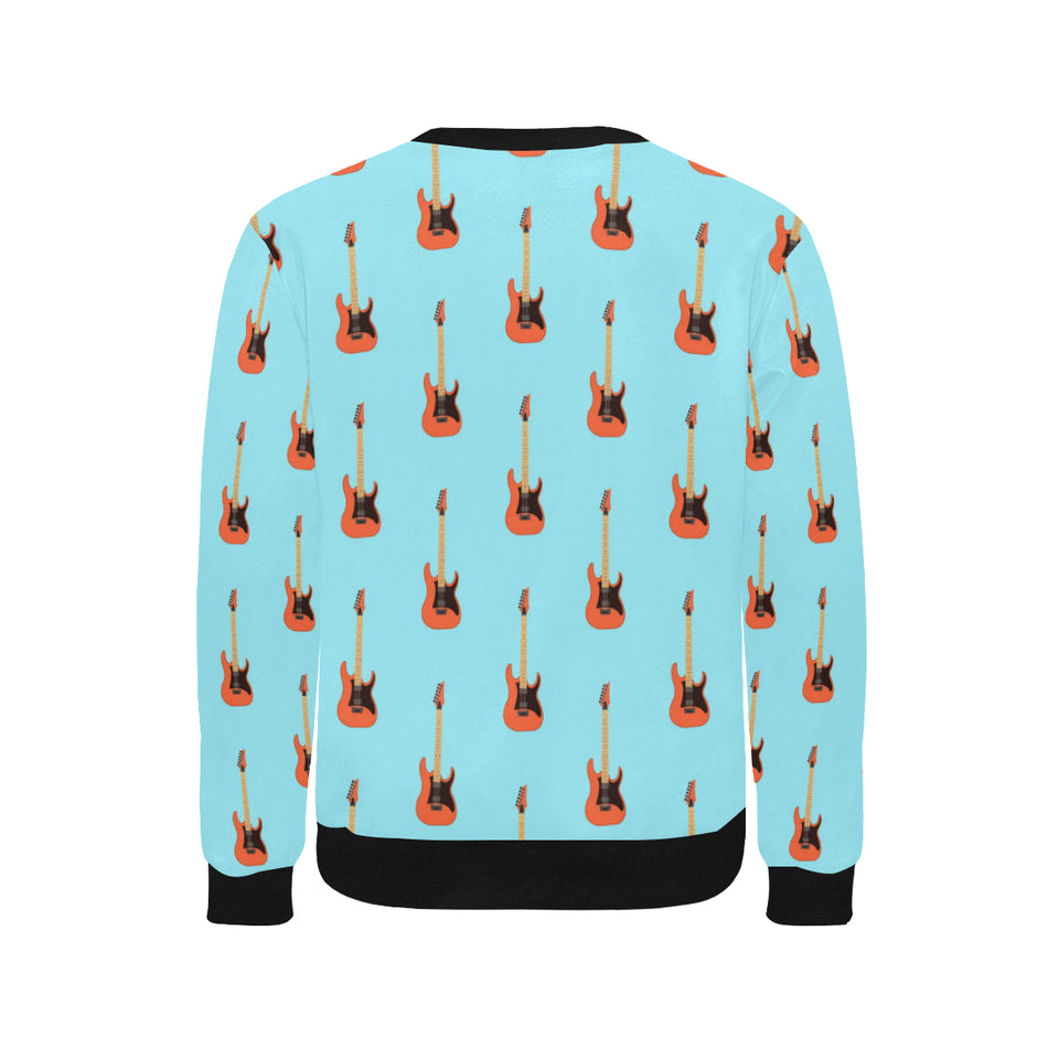 electric guitar pattern light blue background Men's Crew Neck Sweatshirt