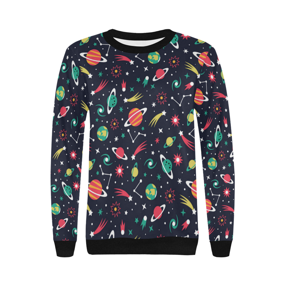 colorful space pattern planet star Women's Crew Neck Sweatshirt