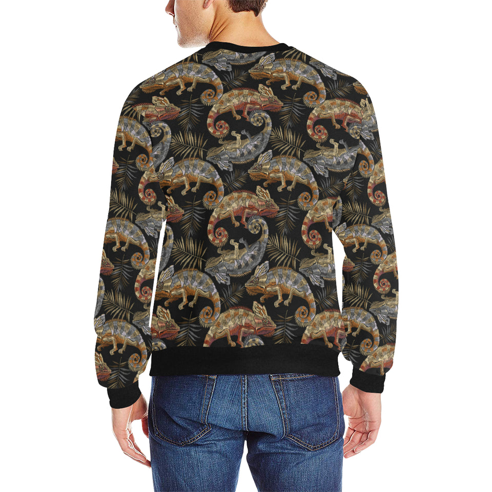 Chameleon lizard tropical leaves palm tree Men's Crew Neck Sweatshirt
