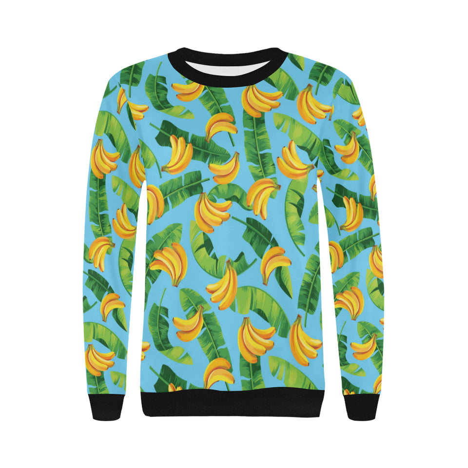 banana leaves banana design pattern Women's Crew Neck Sweatshirt