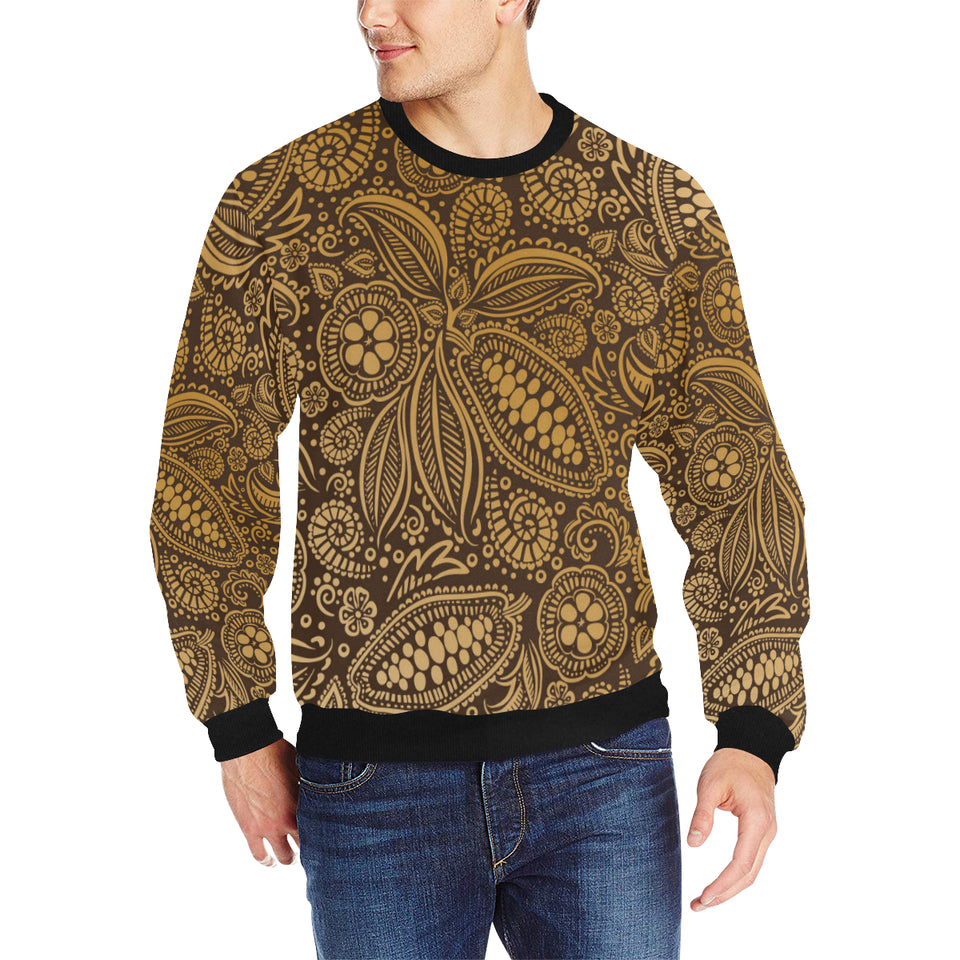 cacao beans tribal polynesian pattern background Men's Crew Neck Sweatshirt