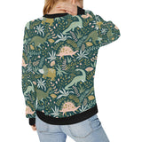 dinosaurs tropical leaves flower pattern Women's Crew Neck Sweatshirt