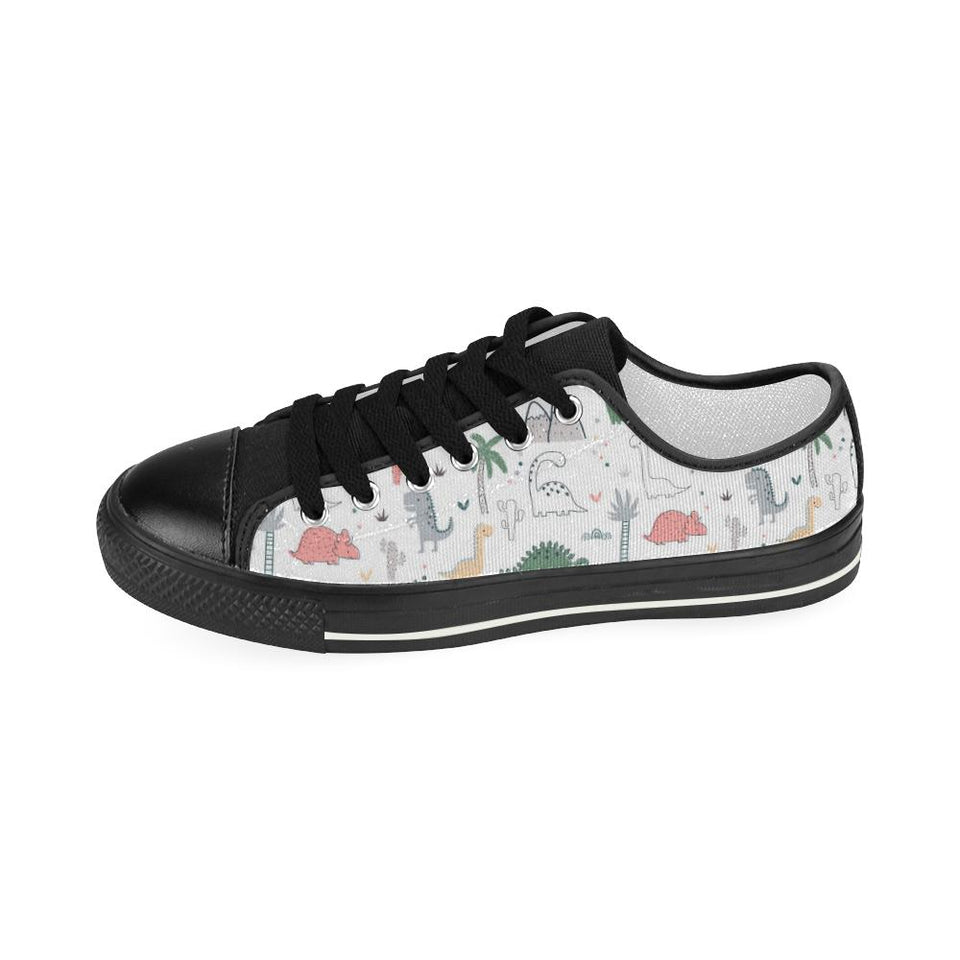 Cute cartoon dinosaurs tree pattern Kids' Boys' Girls' Low Top Canvas Shoes Black