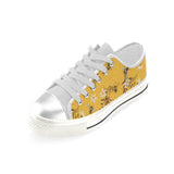 Bee flower pattern Women's Low Top Canvas Shoes White
