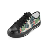 heliconia flowers, palm and monstera leaves Kids' Boys' Girls' Low Top Canvas Shoes Black