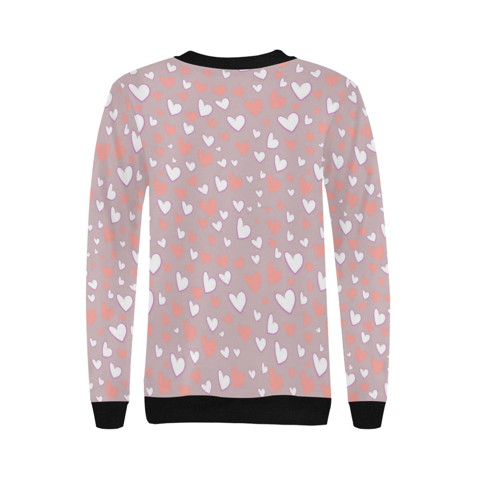 coral white heart pattern Women's Crew Neck Sweatshirt