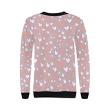 coral white heart pattern Women's Crew Neck Sweatshirt