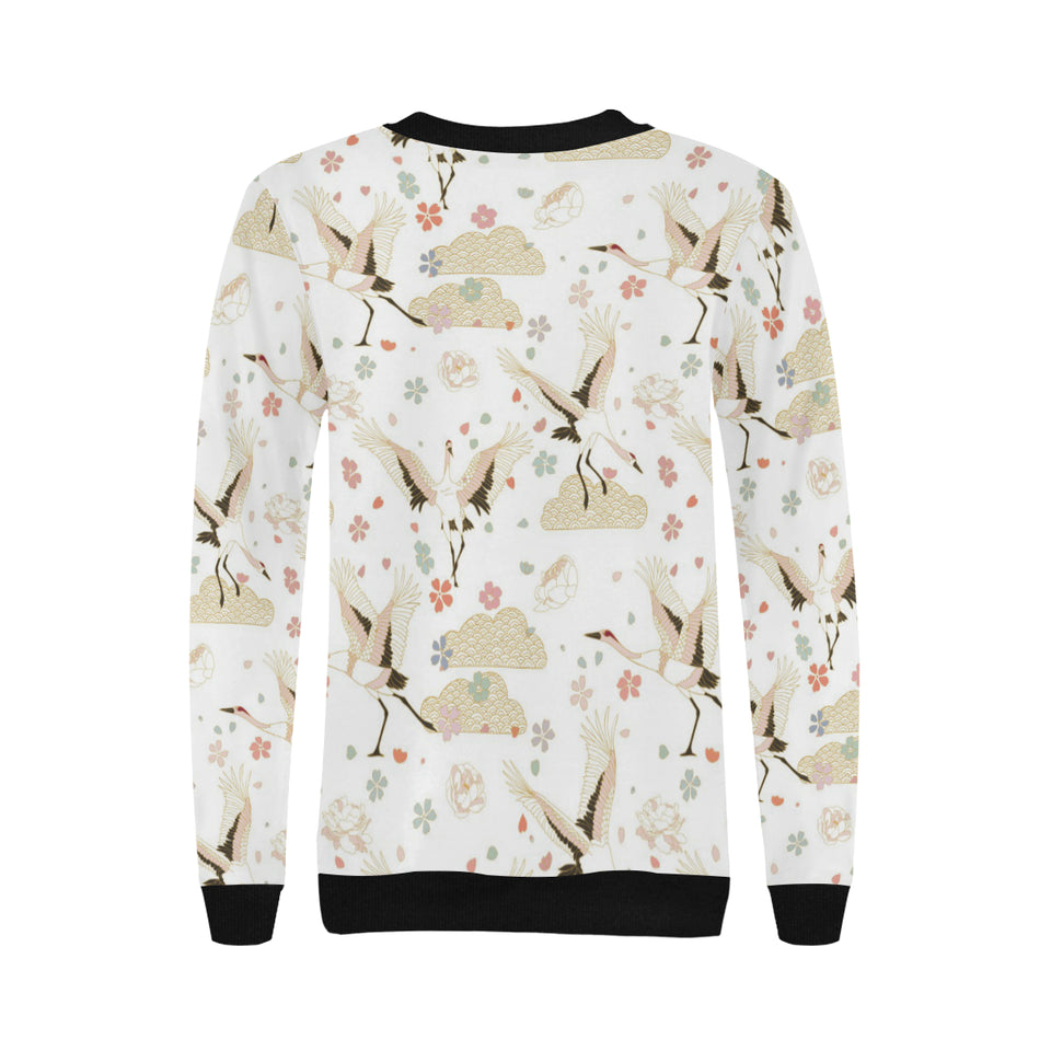 Beautiful Japanese cranes pattern Women's Crew Neck Sweatshirt