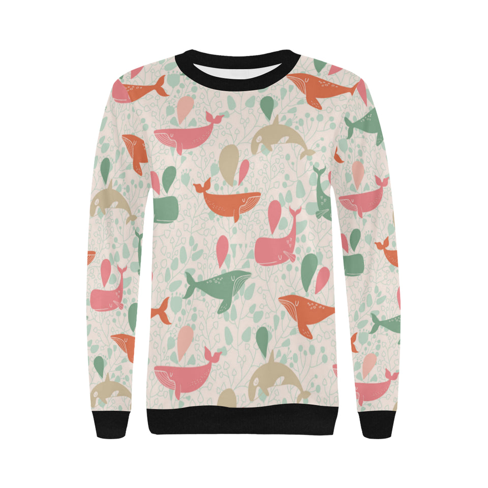Cute whale pattern Women's Crew Neck Sweatshirt
