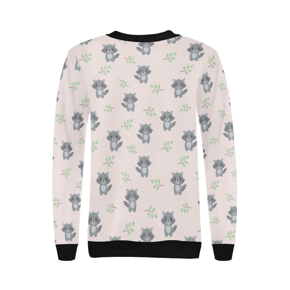 cute raccoons leaves pattern Women's Crew Neck Sweatshirt