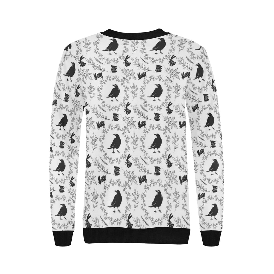 Crows floral wreath rabbit pattern Women's Crew Neck Sweatshirt