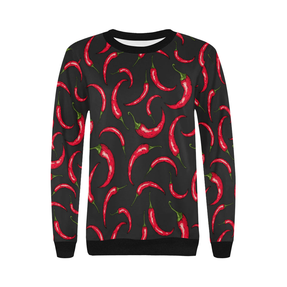 Chili peppers pattern black background Women's Crew Neck Sweatshirt