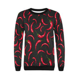 Chili peppers pattern black background Women's Crew Neck Sweatshirt