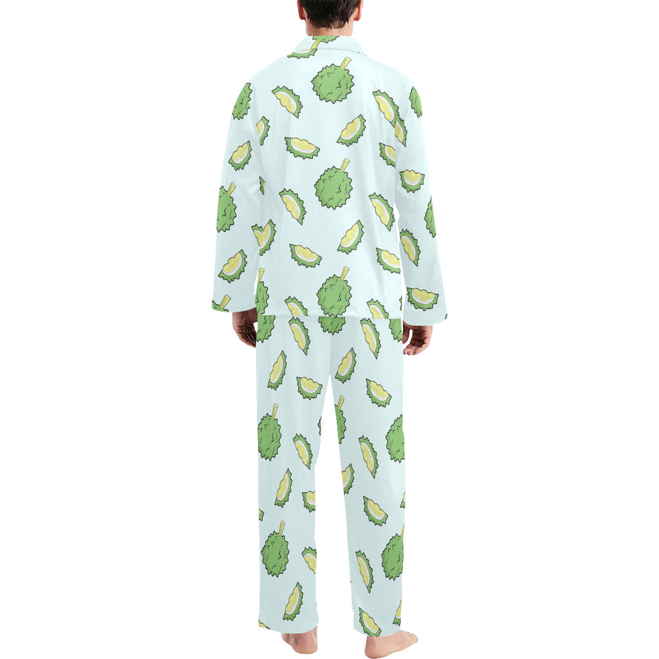 Durian pattern blue background Men's Long Pajama Set