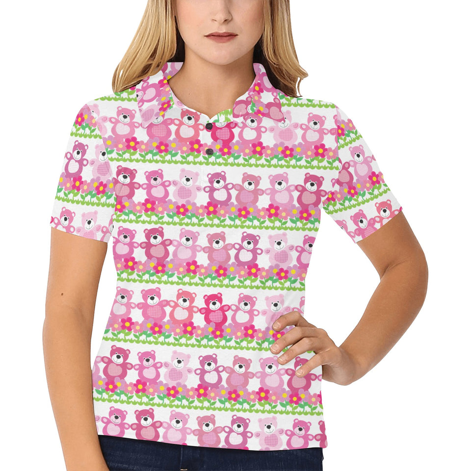 Teddy Bear Pattern Print Design 04 Women's All Over Print Polo Shirt