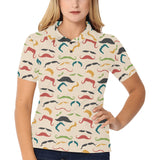 Mustache Beard Pattern Print Design 03 Women's All Over Print Polo Shirt