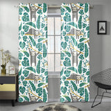 Cute sloths tropical palm leaves white background Gauze Curtain