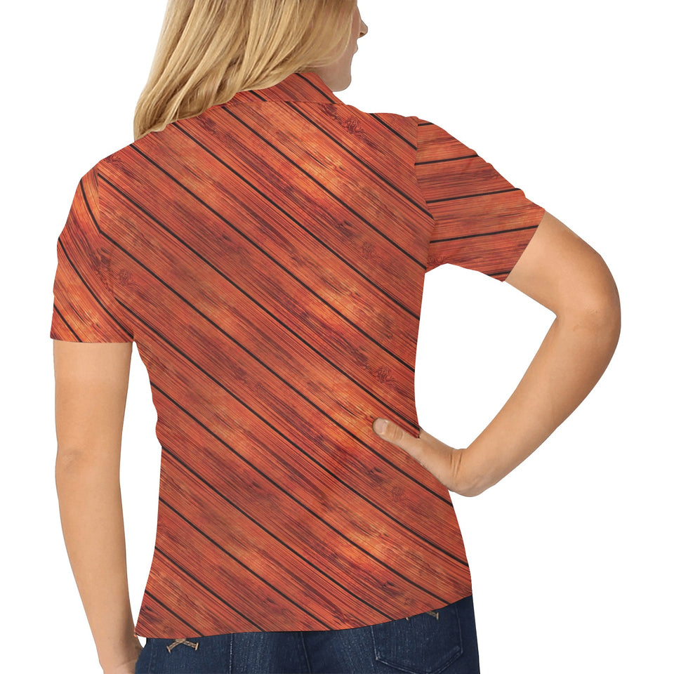 Wood Printed Pattern Print Design 03 Women's All Over Print Polo Shirt