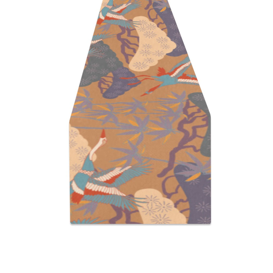 Bonsai bamboo stork japanese pattern brown theme Table Runner