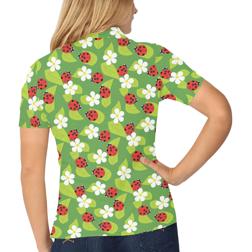 Ladybug Pattern Print Design 01 Women's All Over Print Polo Shirt