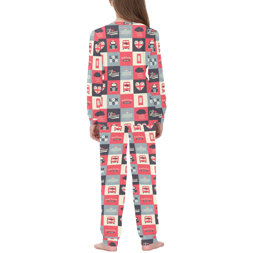 British Pattern Print Design 05 Kids' Boys' Girls' All Over Print Pajama Set