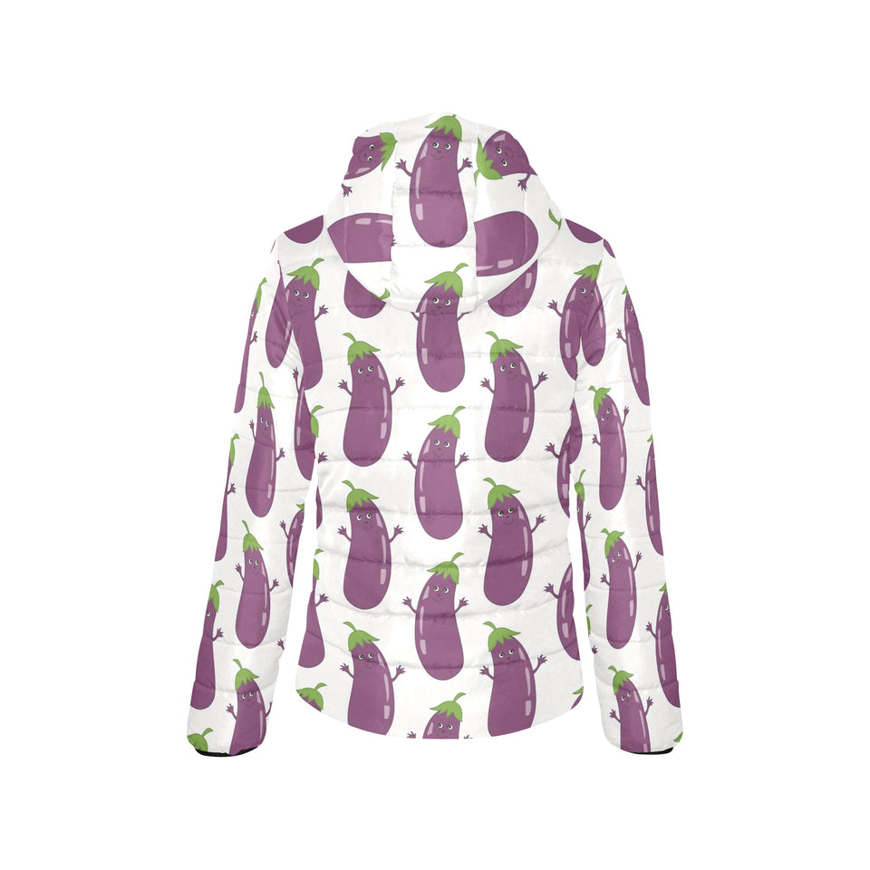 Eggplant Pattern Print Design 01 Women's Padded Hooded Jacket