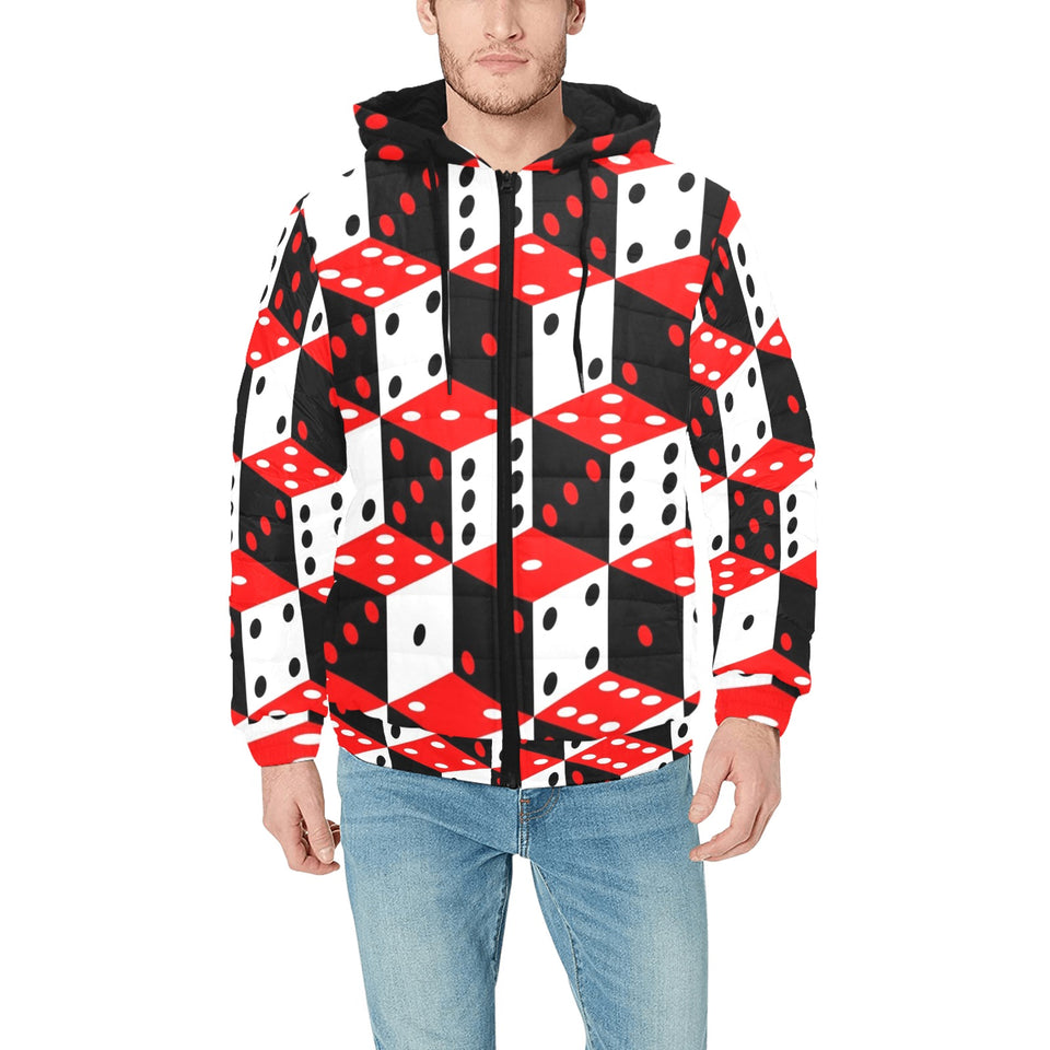 Dice Pattern Print Design 02 Men's Padded Hooded Jacket