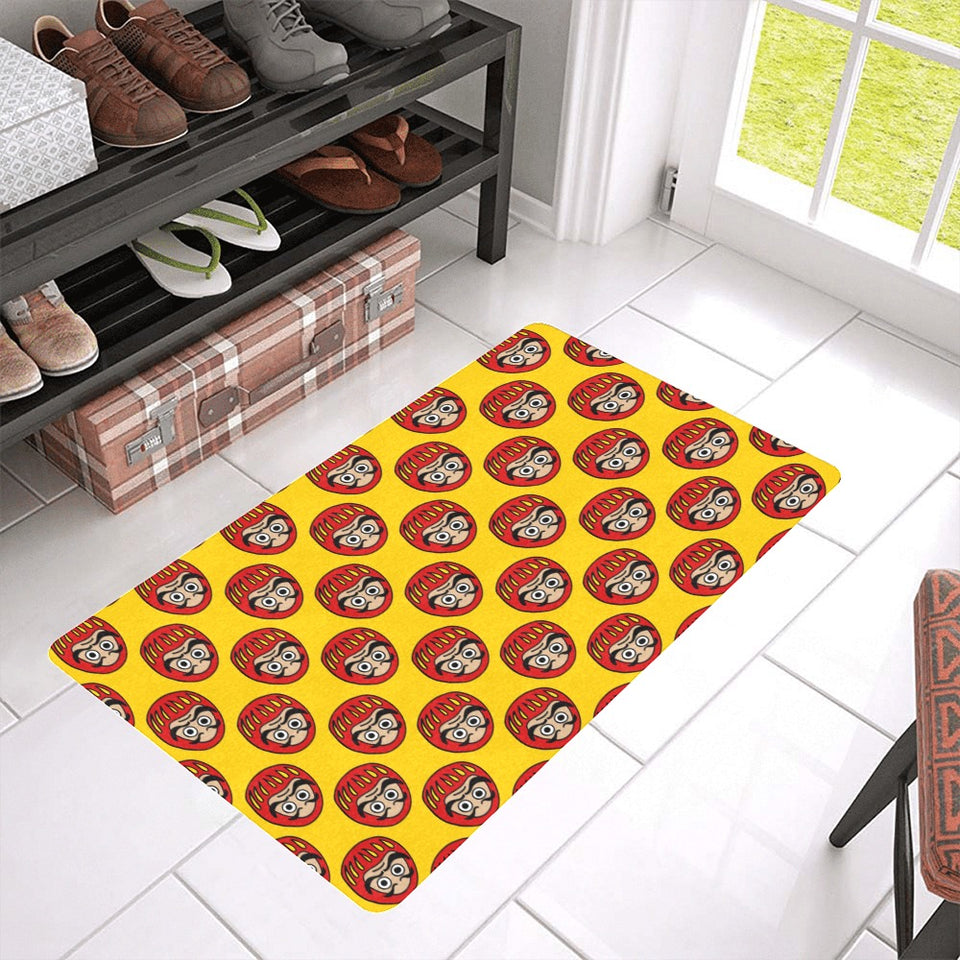 Daruma japanese wooden doll yellow background Doormat