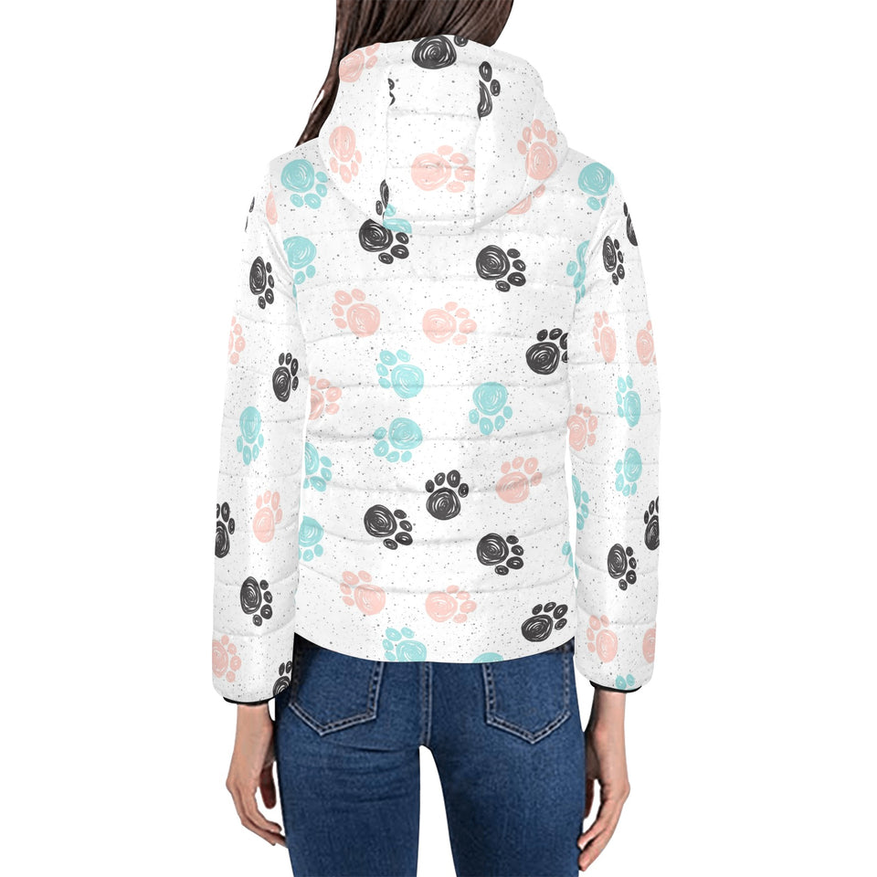 Dog Paws Pattern Print Design 04 Women's Padded Hooded Jacket