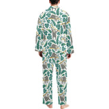Cute sloths tropical palm leaves white background Men's Long Pajama Set