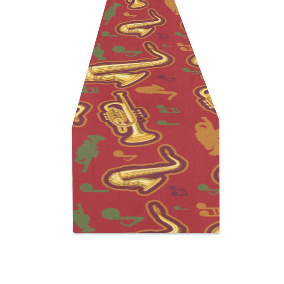 Saxophone cornet pattern red background Table Runner