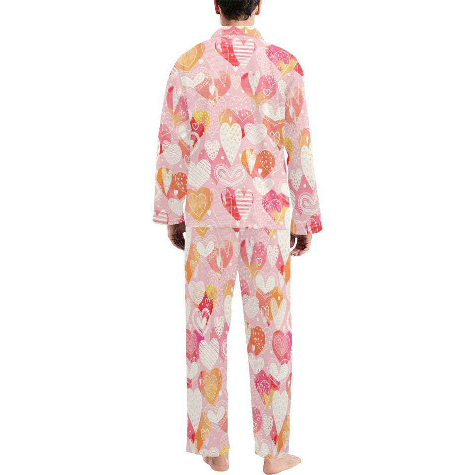 Hand drawn heart design pattern Men's Long Pajama Set