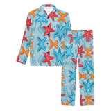 Blue red orange starfish pattern Men's Long Pajama Set