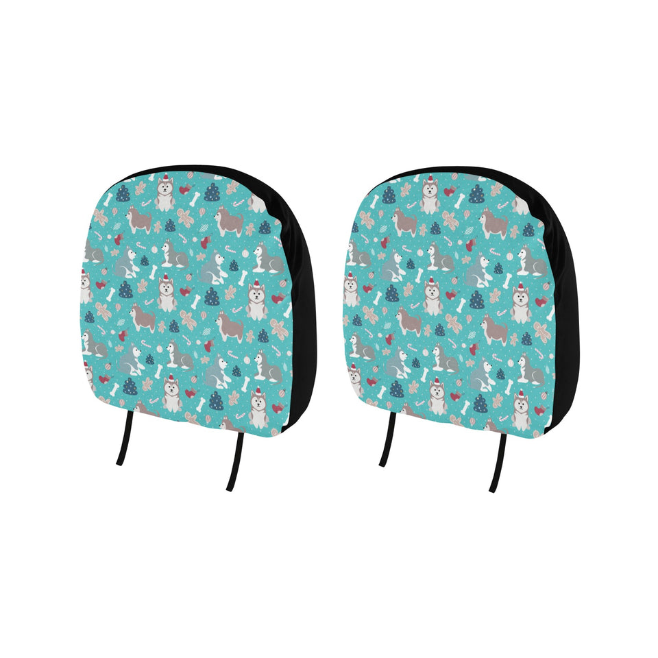 Christmas cute siberian husky puppie pattern Car Headrest Cover