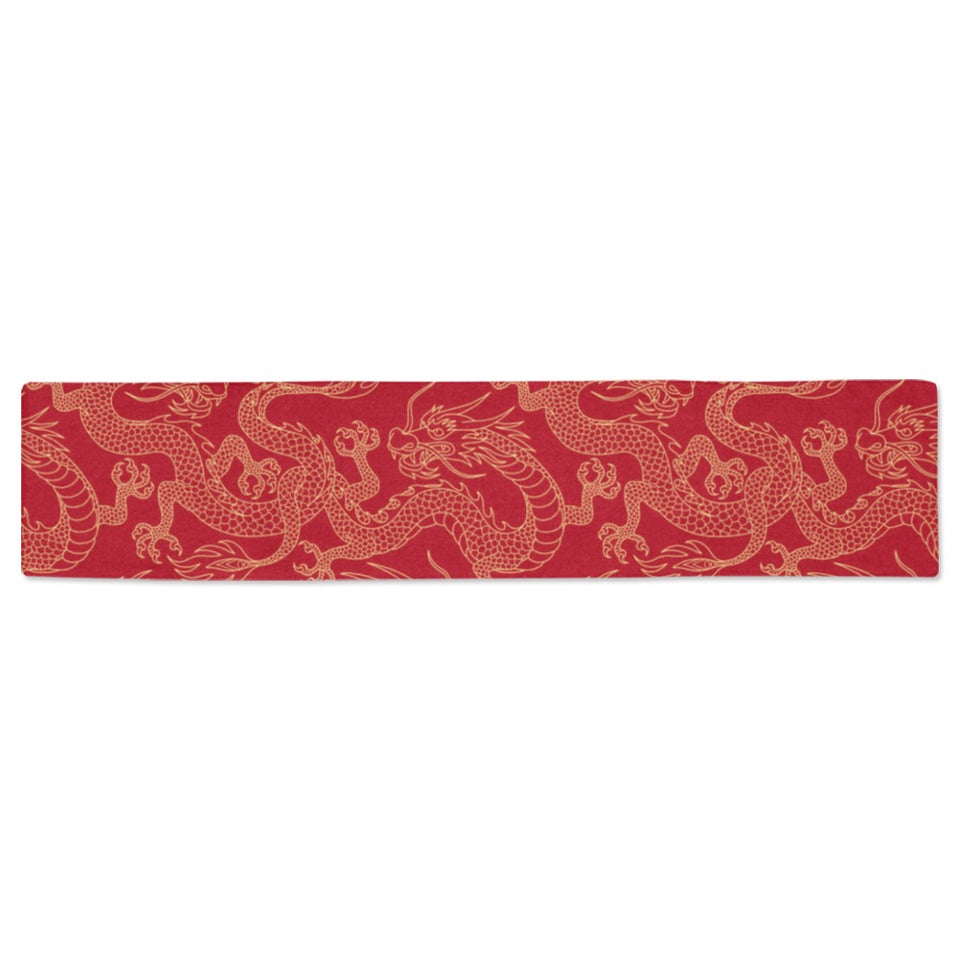 Gold dragons red background Table Runner