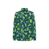 Lime ice flower pattern Women's Long Sleeve Polo Shirt
