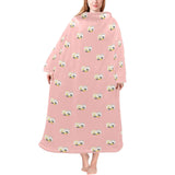 Cute hamster cheese pattern pink background Blanket Robe with Sleeves
