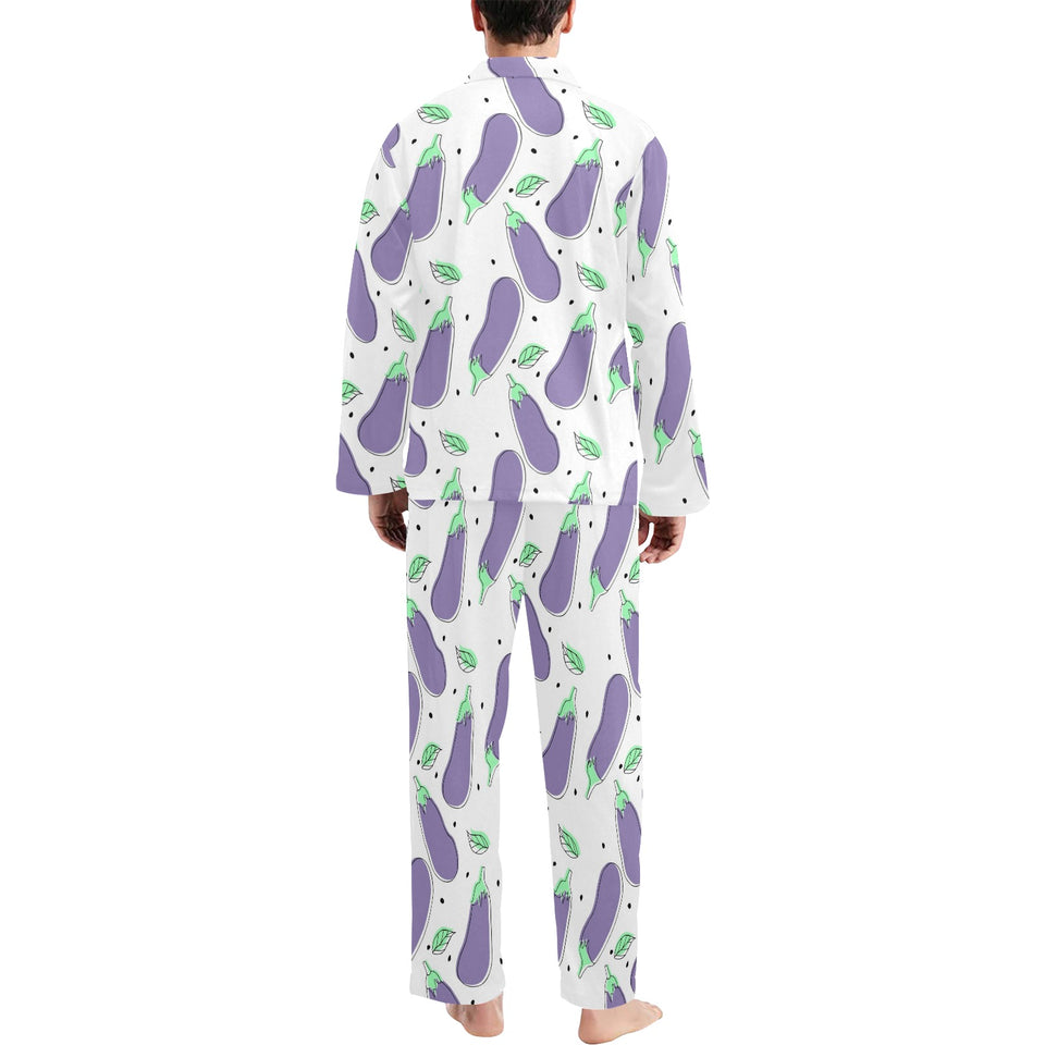 Eggplant Pattern Print Design 05 Men's Long Pajama Set