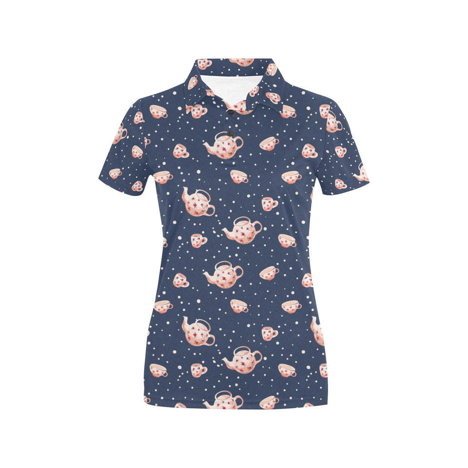 Tea pots Pattern Print Design 04 Women's All Over Print Polo Shirt