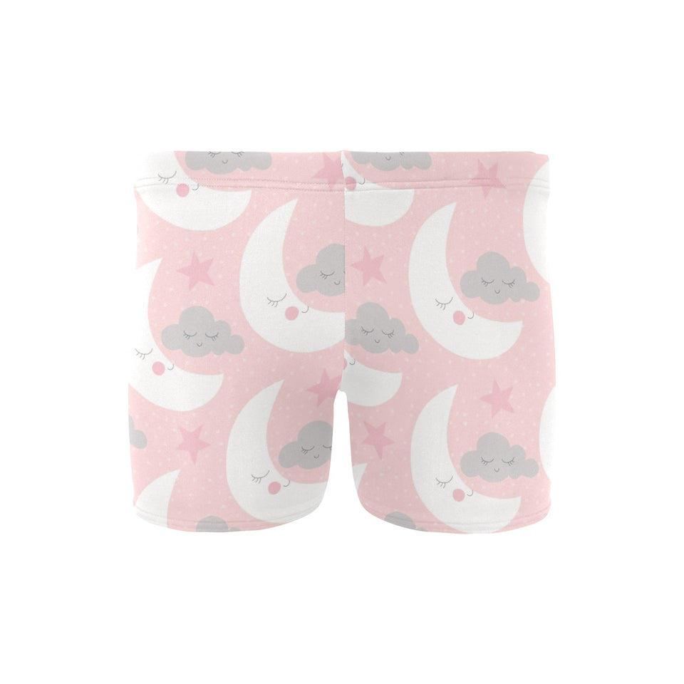 Cute moon cloud star pattern pink dot background Men's Swimming Trunks