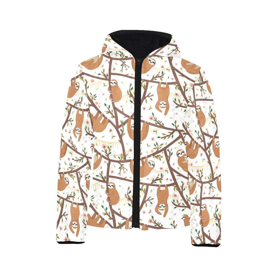 Sloths hanging on the tree pattern Kids' Boys' Girls' Padded Hooded Jacket