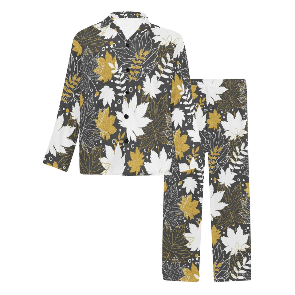 Beautiful gold autumn maple leaf pattern Men's Long Pajama Set