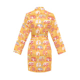 Camper Van Pattern Print Design 04 Women's Long Sleeve Belted Night Robe