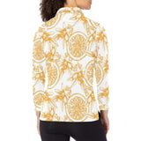 hand drawn orange fruit pattern Women's Long Sleeve Polo Shirt