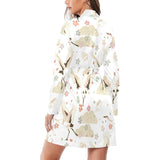 Beautiful Japanese cranes pattern Women's Long Sleeve Belted Night Robe