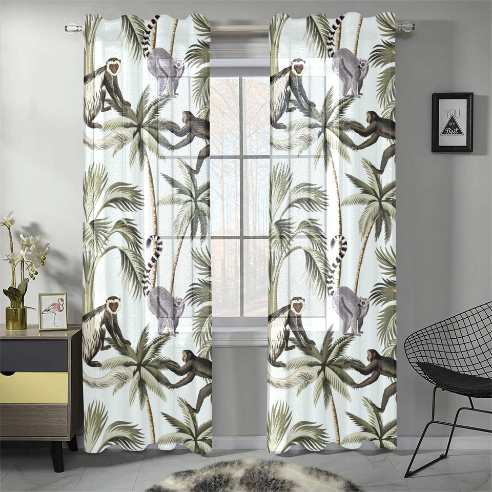 Monkey sloth lemur palm trees pattern Gauze Curtain
