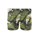 White orchid flower tropical leaves pattern blackg Men's Swimming Trunks