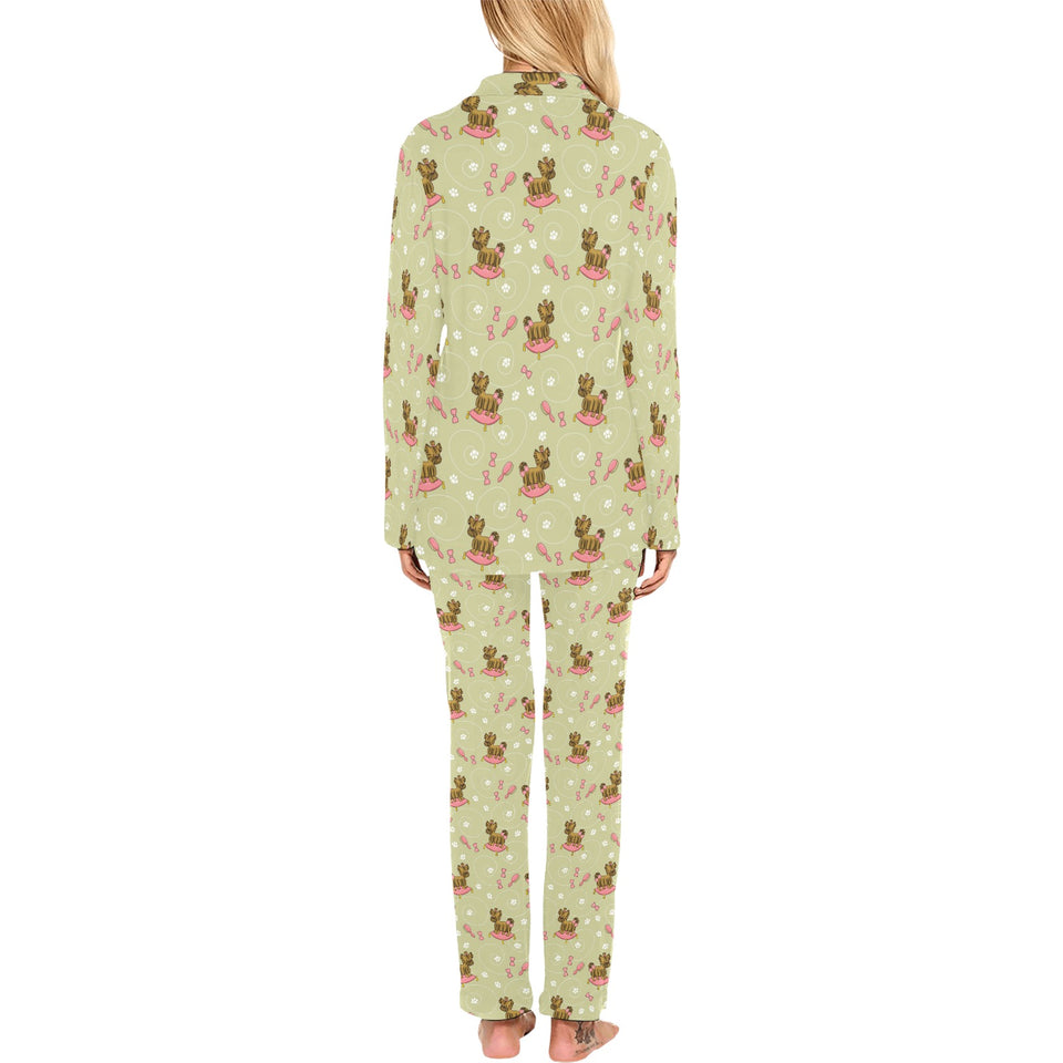 Yorkshire Terrier Pattern Print Design 01 Women's Long Pajama Set