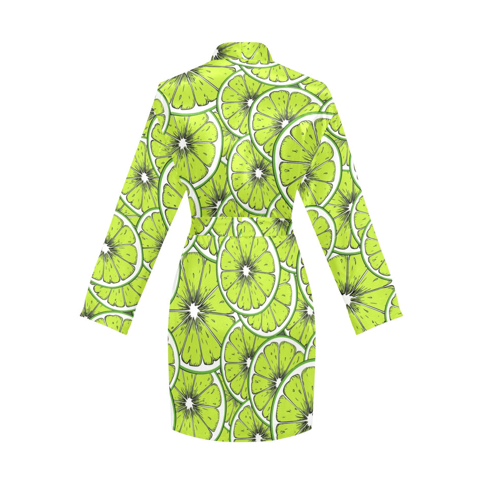 Slices of Lime design pattern Women's Long Sleeve Belted Night Robe
